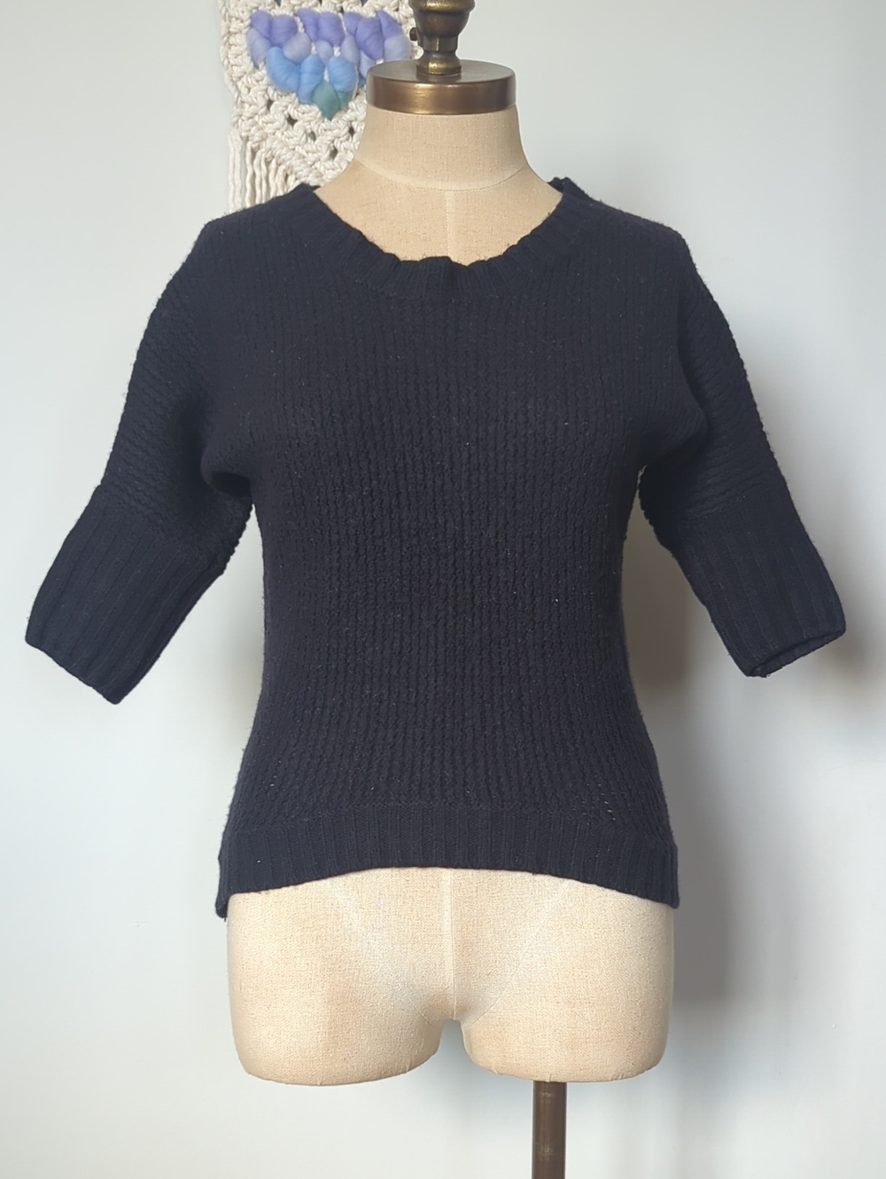 Express Black Ribbed Half Sleeve Crew Neck Sweater Size S